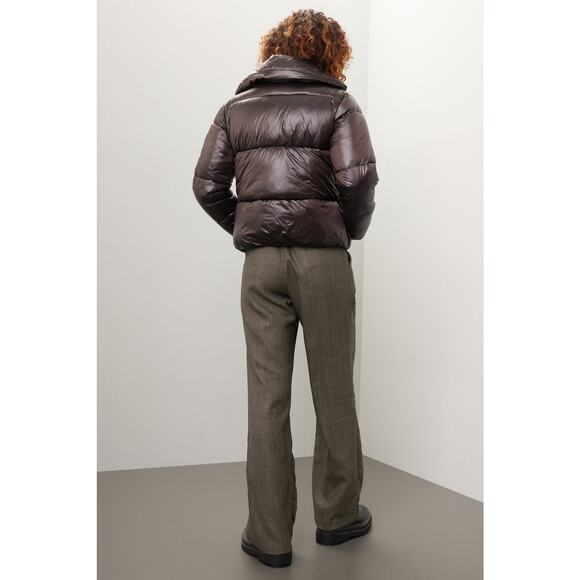 SAVE THE DUCK Ishya Puffer Black Brown Copper Moto Quilted Coat Jacket Size S - Picture 3 of 14